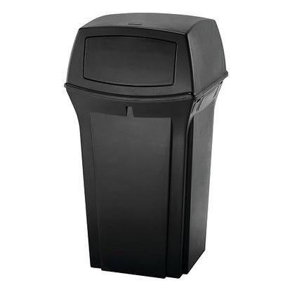 Rubbermaid Commercial Products Ranger Trash Can with 2 Door Lid, 35 GAL, Black Plastic, Outdoor for Stadiums/Parks/Shopping Plazas