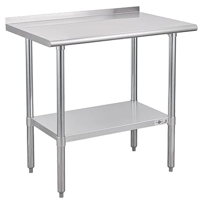 Profeeshaw Stainless Steel Prep Table 24''x36'' Workbench with Backsplash | NSF Commercial Metal Work Table, with Undershelf, Heavy Duty Table, for Kitchen, Restaurant, Home, Gargae and Hotel, 18-gauge