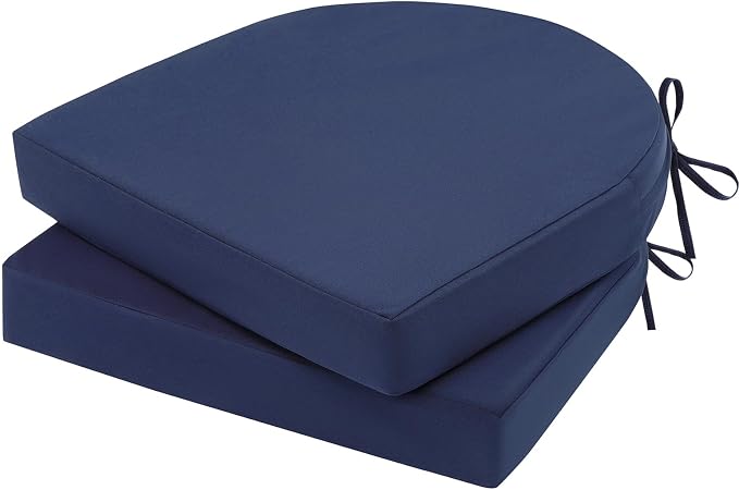 Topotdor Outdoor Chair Cushions Set of 2, 19"x19"x3" Waterproof Patio Chair Cushions for Outdoor Furniture, Round Corner Outdoor Seat Cushions Color Fastness Chair Pads with Ties, Royal Blue