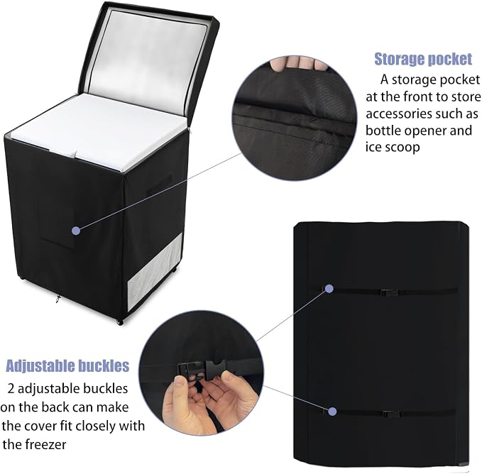 Deep Freezer Covers for Outside,Heavy Duty 600D Durable Chest Freezer Cover Waterproof,Outdoor Freezer Covers for Outside 5.0 Cubic Feet Chest Freezer,Top Can Be Opened(25"W x 22"D x 33.5"H,Black)