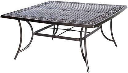 Hanover Traditions 9-Piece Patio Dining Set with 60" Square Cast-Top Dining Table and 8 Chairs with Tan Cushions, Modern All Weather Outdoor Dining Set with Rust-Resistant Aluminum Frames for Backyard