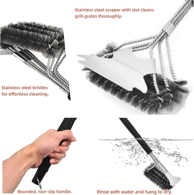 Grill Brush and Scraper,Stainless Steel Food-Grade Brush Head,Outdoor Grill Cleaning Brush Safe BBQ Grill Accessories Cleaner forGas/Charcoal Grilling Grates, Wizard Tool (6.3inch)