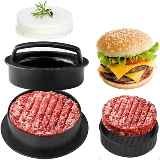 Leden Burger Press Hamburger Press Patty Maker with 100 Patty Papers 3-in-1 Non Stick Stuffed Burger Mold, Beef Patties and Sliders, BBQ Grill Accessories Kitchen Tool for Grilling