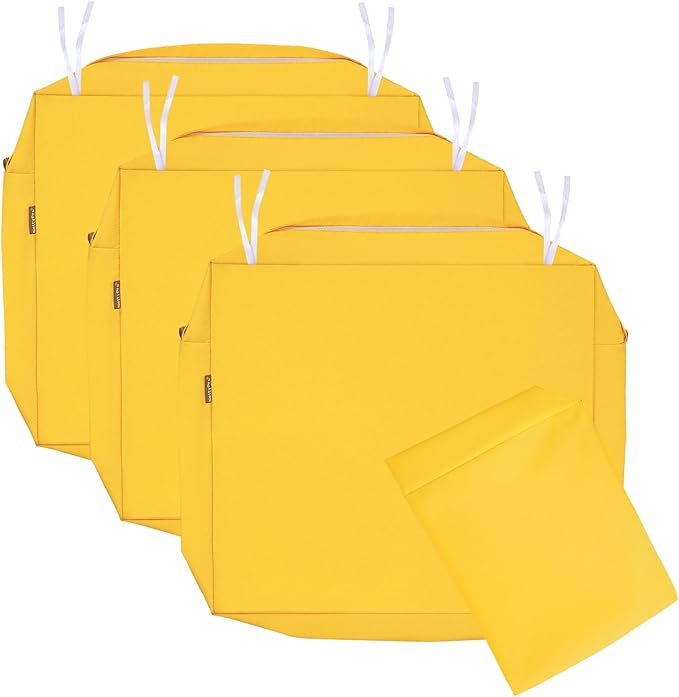 NettyPro Patio Chair Seat Cushion Covers Set 4, Waterproof Outdoor Furniture Cushion Slipcovers with Zipper and Tie, 22 x 20 x 4 Inch, Replacement Cover Only, Yellow