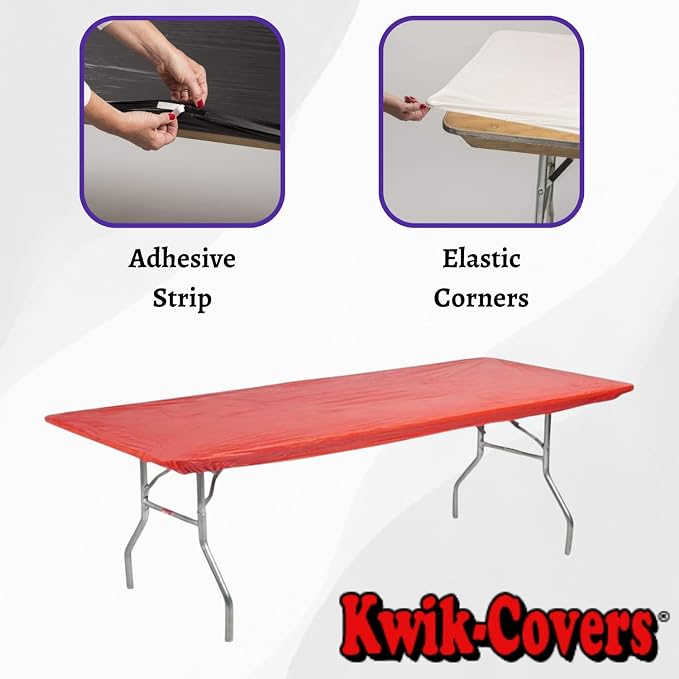 6' Rectangular Plastic Table Covers 30" x 72" (6 Feet), Bundle of 10 - Indoor or Outdoor Fitted Table Covers for Banquet Tables (Red)