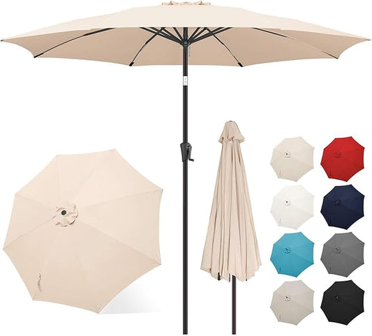 FLAME&SHADE 11 ft Patio Umbrella - Table Umbrella Outdoor with Push Button Tilt and Crank, UV Protection, 8 Sturdy Ribs, Market Umbrella for Garden, Deck, Backyard, Lawn, Pool and Beach(Beige)