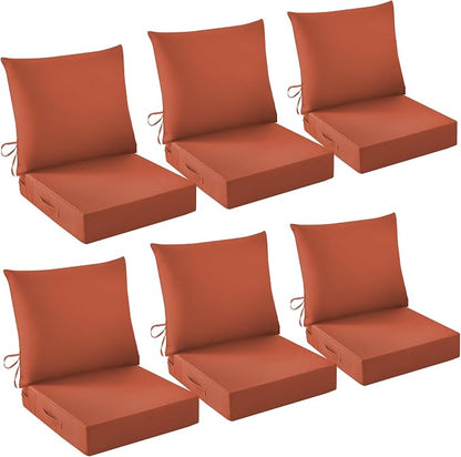 Outdoor Chair Cushions, 24 x 24 Inch Outdoor Cushion for Patio Furniture, Patio Chair Cushion, Waterproof & Fade Resistant Deep Patio Furniture Cushions Set with Handle and Ties, Spice (Set of 6)