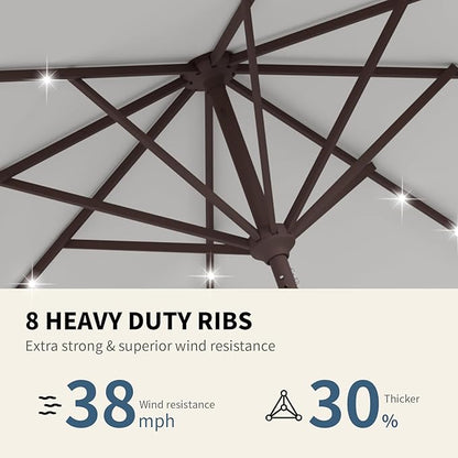 9FT Patio Umbrella with Solar Lights,Outdoor Market Umbrella with Tilt and Crank, LED Lighted Table Umbrella for Garden,Deck,Backyard,Pool,Beach (Light Gray)