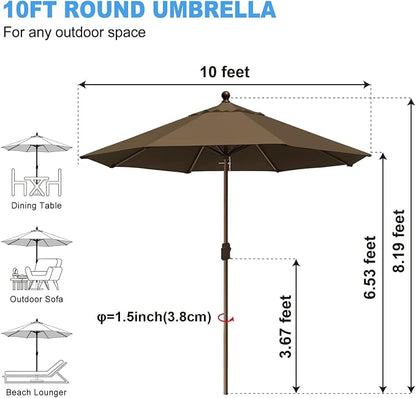 Eurmax USA 10-Year-Non-Fading 10FT Outdoor Patio Market Umbrella,UPF50+ UV Resistant Sun Shade,Heavy Duty Commercial Grade,Crank Lift Design,Windproof Vented Top for Garden,Pool,Deck,Chestnut