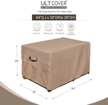 ULTCOVER Patio Deck Box Storage Bench Cover - Waterproof Outdoor Rectangular Fire Pit Table Covers 64 x 30 inch