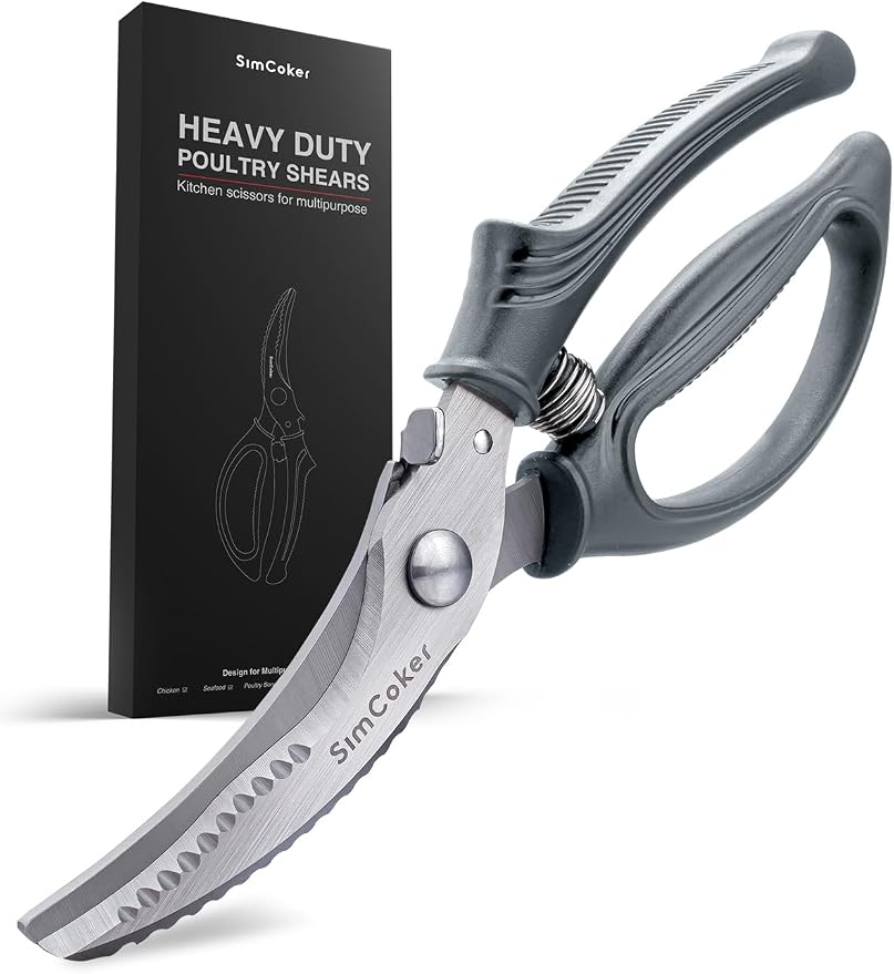 Poultry Shears, Heavy Duty Kitchen Shears With Anti-Slip Handle & Safety Lock, Poultry Scissors for Meat, Chicken, Bone,Turkey, Fish, Spring Loaded, Dishwasher Safe(Graphite Gray)
