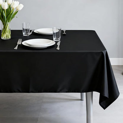 MRJ Black Tablecloth for Rectangle Table 60 x 84 Inch Stain and Wrinkle Resistant Washable Polyester Table Cloth for Restaurant Hotel Banquet