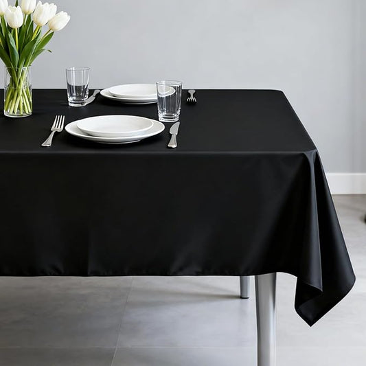 MRJ Black Tablecloth for Rectangle Table 60 x 84 Inch Stain and Wrinkle Resistant Washable Polyester Table Cloth for Restaurant Hotel Banquet