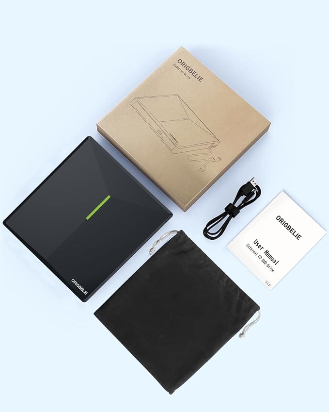ORIGBELIE External CD DVD Drive with 4 USB Ports and 2 TF/SD Card Slots, USB 3.0 Portable CD/DVD Disk Drive Player Burner Reader Writer for Laptop MacBook Desktop PC Windows 11/10/8/7 Linux Mac OS