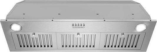 COSMO COS-36IRHP 36 in. Lumin Collection 380 CFM Ducted Insert Range Hood, Button Controls, LED Lights, Stainless Steel