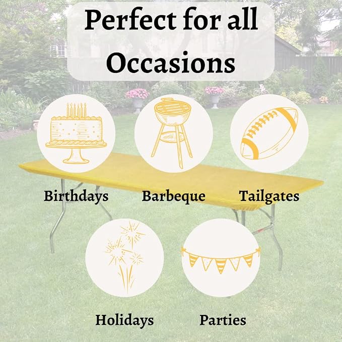 10 Pack of Rectangular Plastic Table Covers - 6' Foot or 8' Foot Options - Indoor or Outdoor Fitted Table Covers (Table NOT Included) (Gold, 30" x 72" (6' ft))