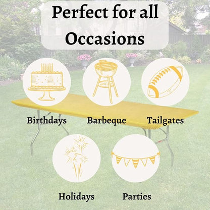 10 Pack of Rectangular Plastic Table Covers - 6' Foot or 8' Foot Options - Indoor or Outdoor Fitted Table Covers (Table NOT Included) (Gold, 30" x 72" (6' ft))