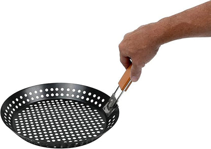 12" Non-Stick Grilling Skillet with Removable Handle - Large Grill Pan & Deep Fryer Strainer Basket for Seafood & Vegetables - Indoor & Outdoor BBQ Grill & Restaurant Use by Mr. Bar-B-Q 06750X