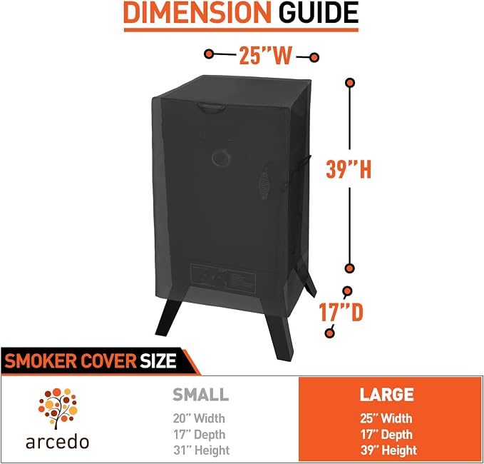 40 Inch Electric Smoker Cover for Masterbuilt Smoker, Heavy Duty Waterproof Outdoor Grill Cover, Square Vertical Smoker Cover, All Weather Protection, 25" W x 17" D x 39" H