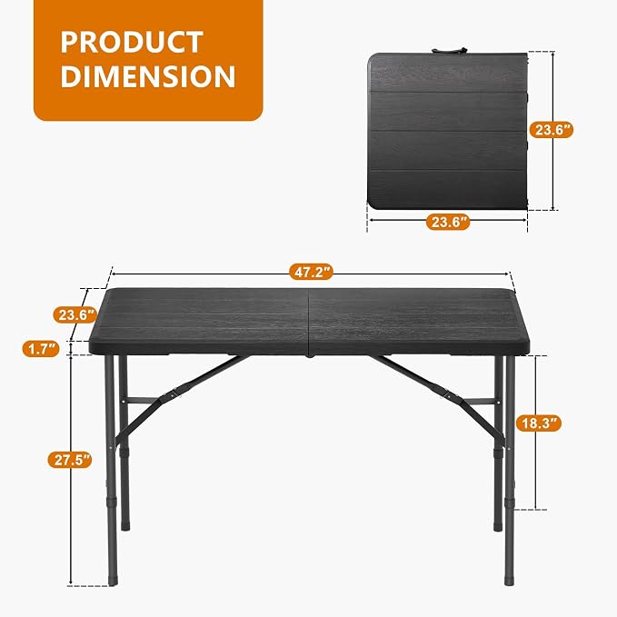 4 Ft Folding Table Wood Grain & 350lbs Weight Capacity 2 PC | Plastic Folding Table Heavy Duty Portable Table for Indoor & Outdoor Premium Solutions for Camping,Picnic,BBQ and Party