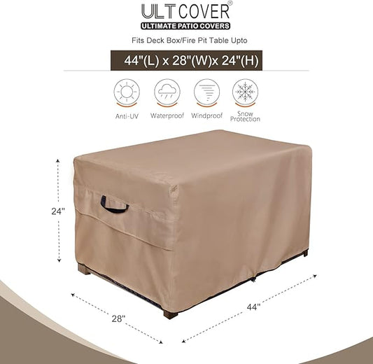 ULTCOVER Patio Deck Box Storage Bench Cover - Waterproof Outdoor Rectangular Fire Pit Table Covers 44 x 28 inch