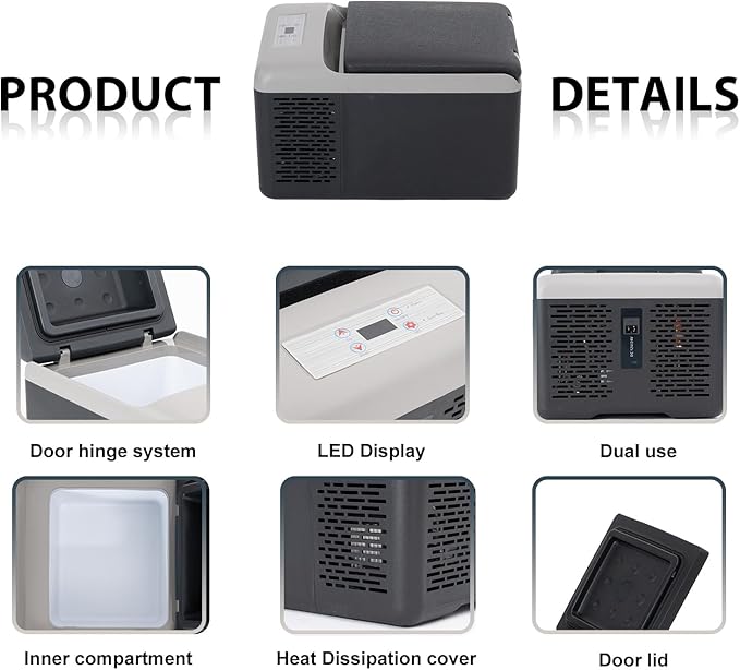 Alpicool C9PT Portable Car Freezer Cooler, 12 Volt Car Refrigerator, 10 Quart Fast Cooling, with 12/24V DC and 100-240V AC for Outdoor, Camping, RV, Truck (Black&Grey)