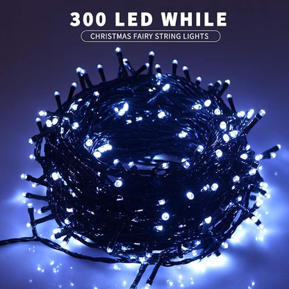 MZD8391 105FT 300LED Christmas Light, Waterproof Christmas Tree Light White | 100% UL List, 8 Light Mode,Timer & Memory, End To End Connect, Christmas String Light Oudoor Indoor, Christmas Fairy Light