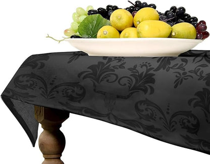 Gothic Black Damask Tablecloth, Vintage Floral Exotic Longhorn Skull Bull Bone Table Cloth Water Resistant Table Cover for Farmhouse Party Holiday Kitchen Dinner Table 60x90