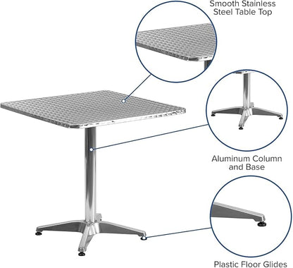 Flash Furniture Mellie Commercial Grade 27.5" Square Aluminum Indoor-Outdoor Table with Base