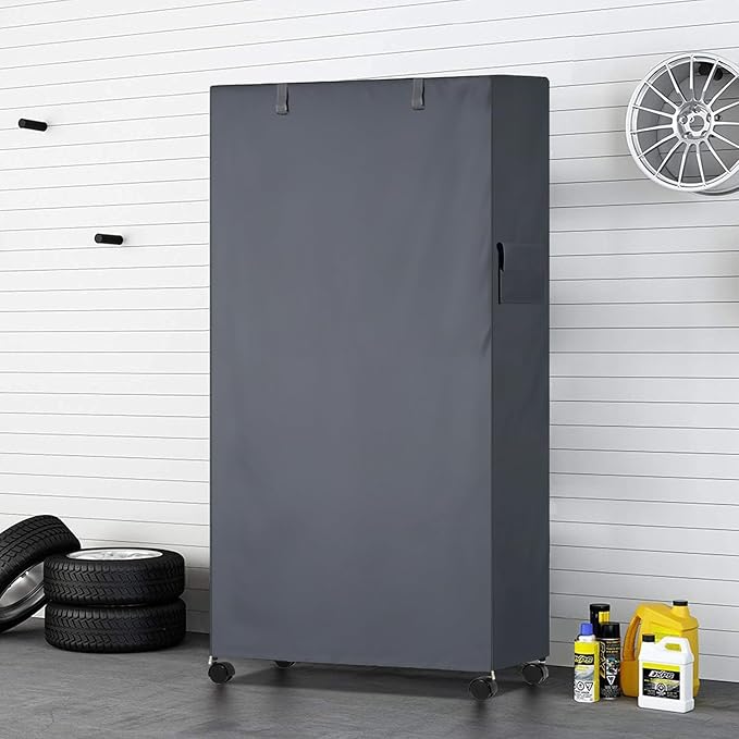Waterproof Shelf Cover,600D Heavy Duty Dustproof Storage Wire Rack Covers,Outdoor Shelving Covers for Wire Shelves with Zipper 30''x14''x62'',Grey.