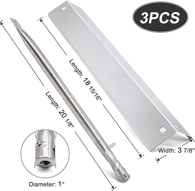 Criditpid Grill Replacement Parts for Chargriller 5050, 5650, 3001, 3030, 5072, 3008, 4000, 5252, 5050 Grill Models, Stainless Steel Heat Plates, Burner Tubes, Hanger Brackets for Chargriller.