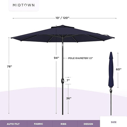 Midtown Umbrellas The Lean Patio Umbrella (Terylast Fabric - Navy, 10 Foot)