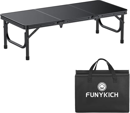 FUNYKICH 3ft Low Folding Camping Table with Carry Bag, 34.2'' Lx15.7'' W Portable Picnic Tables, Lightweight Thicker Aluminum Beach Table with Carry Handle for Beach, Camping, Picnic, Black