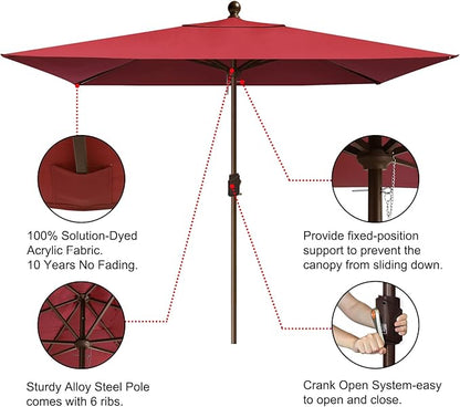 EliteShade USA 10-Year-Non-Fading 6.5x10Ft Rectangular Market Patio Umbrella, UPF 50+ UV Protection Performance Sun Umbrella, Heavy Duty Commercial Grade Outdoor Table Umbrella with Crank, Windproof Vented Top for Garden, Pool, Deck and Outdoor Playset...