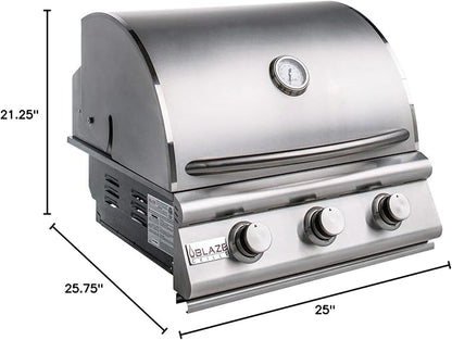 Blaze Outdoor Kitchen Grill | 25- inch Built-in Propane Gas Grill | 3 Burner Barbecue | Premium BBQ | Commercial Grade Grilling Experience | Best in Class Warranty | Prelude LBM BLZ-3LBM-LP