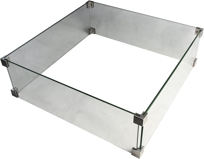 Elementi Manhattan 36" Concrete Outdoor Propane Firepit Table, 22" Square Tempered Glass Firepit Windscreen, & Stainless Steel 21" Square Table Cover