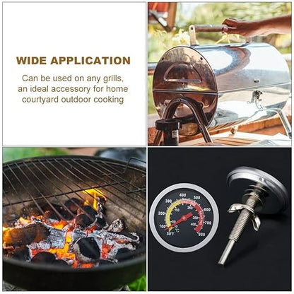 2 3/8" Face 800F Charcoal BBQ Thermometer, Barbecue Temperature Gauge Grill Pit Wood Smoker Outdoor Meat Beef Pork Lamb Cooking Heating Camping Replacement Parts