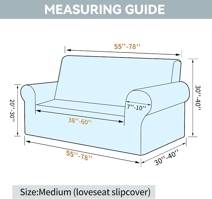 LURKA Stretch Loveseat Couch Cover 1 Piece 2 Cushion Sofa Slipcover, Sliver | Soft Stretch Jacquard, Fits 55"-78" Loveseats, Elastic Bottom for Secure Fit, Machine Washable, Pet & Kid Friendly