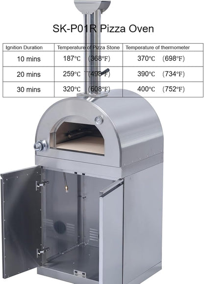 112" Modular Outdoor Kitchen Island with Pizza Oven, 108,000 BTU Propane BBQ Island with Grill and Side Burner, Refrigerator, Sink & Rotisserie, for Backyard and Patio Cooking, Silver