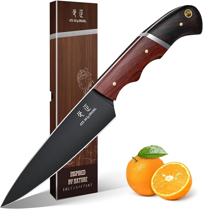 DRGSKL Kitchen Utility Knife From Japan - Small Chef Knife 5 Inch Forged from a Single Piece of High Carbon ATS-34 Steel, Full-Tang Paring Knife with Walnut Handle for Fruit and Vegetable, Ideal Gift