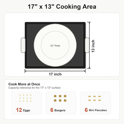 Utheer Stainless Steel Griddle for Gas Grill, Nano Ceramic Nonstick 17 x 13 | For Gas Grill, Charcoal, Oven, Stove Top, Non-Toxic, PFAS/PFOA/PTFE Free, Oven Up to 500°F, For BBQ, Camping & Kitchen
