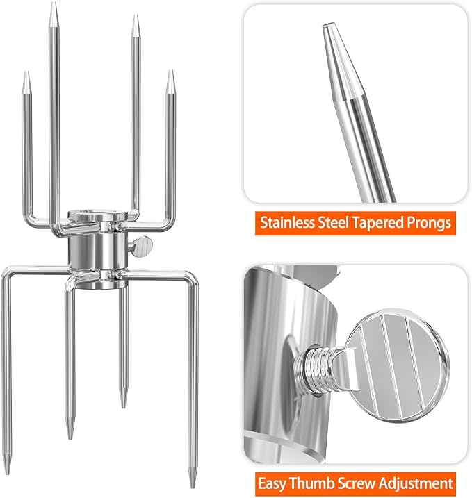 onlyfire Double Sided 4 Pronged Rotisserie Fork for Most Grills, Fits 5/16" Square Rotisserie Spit Rods, 1 PCS