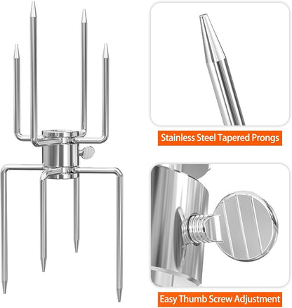 onlyfire Double Sided 4 Pronged Rotisserie Fork for Most Grills, Fits 5/16" Square Rotisserie Spit Rods, 1 PCS