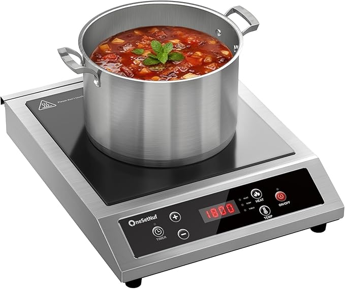 Stainless Steel Induction Cooktop, Professional-Grade Portable Burner 1800W | Precise Temperature Control, 10-Hour Timer, Powerful Countertop Hot Plate for Home, Camping & RV