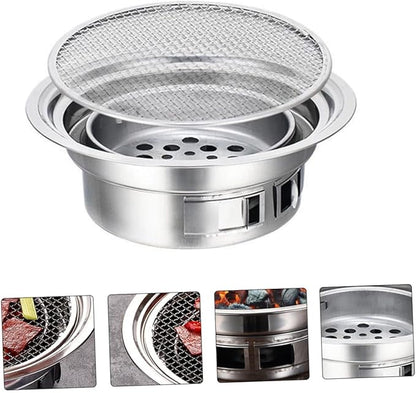 DOITOOL Portable Stainless Steel Korean Charcoal Barbecue Grill Small Outdoor Bbq Stove with Grill Net for Home and Camping Use