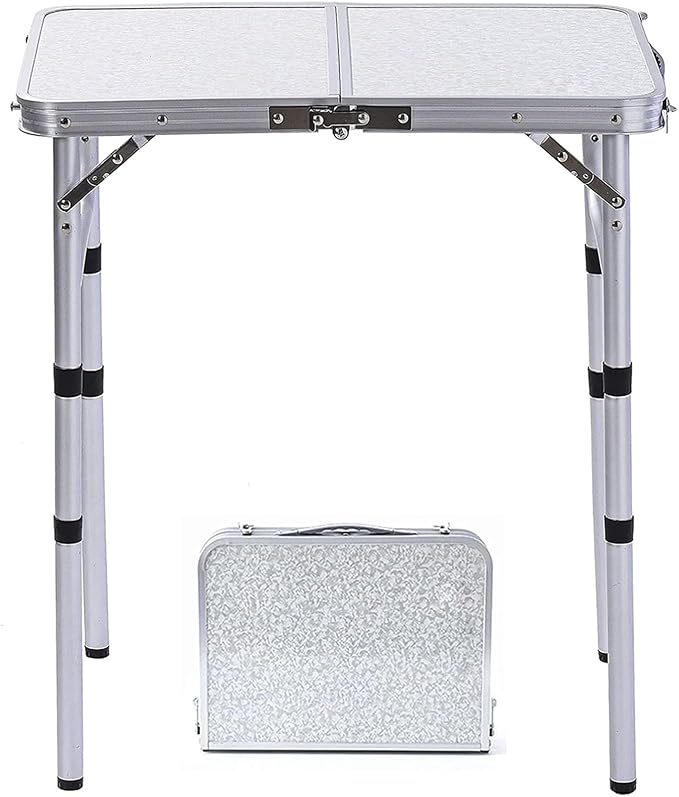 YUFIFAIRY Small Folding Table Portable, 24" L x16 W Foldable Camp Table | Lightweight Aluminum Folding Camping Table with Storage Net for Indoor Outdoor Cooking Picnic, 3 Adjustable Height Max 27.5"