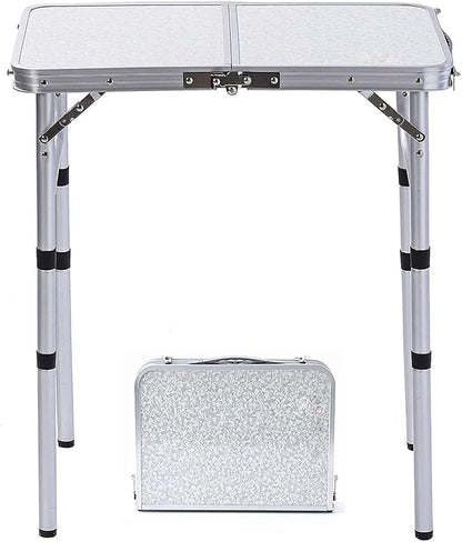 YUFIFAIRY Small Folding Table Portable, 24" L x16 W Foldable Camp Table | Lightweight Aluminum Folding Camping Table with Storage Net for Indoor Outdoor Cooking Picnic, 3 Adjustable Height Max 27.5"