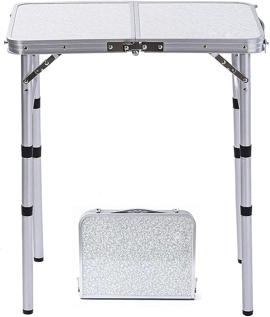YUFIFAIRY Small Folding Table Portable, 24" L x16 W Foldable Camp Table | Lightweight Aluminum Folding Camping Table with Storage Net for Indoor Outdoor Cooking Picnic, 3 Adjustable Height Max 27.5"