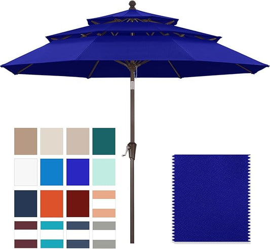 ABCCANOPY 5-Year 10-Year No Fading 9FT 3 Tiers Patio Umbrella, Outdoor Table Umbrella with 8 Sturdy Ribs for Deck, Backyard, Garden, Yard