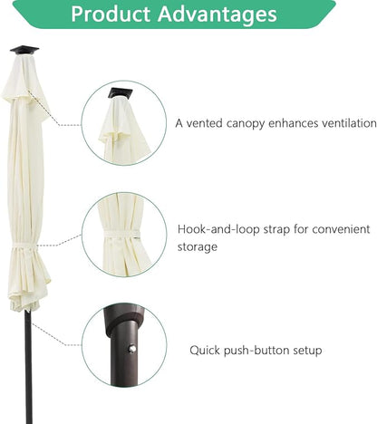 Helios&Hestia 9 ft Small Half Round Solar Powered Wall Outdoor Market Patio Umbrella with LED Lights and Tilt for Garden, Deck, Balcony